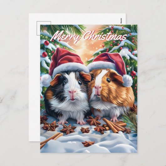 サンタモルモットのクリスマス シーズンポストカード (正面/裏面)