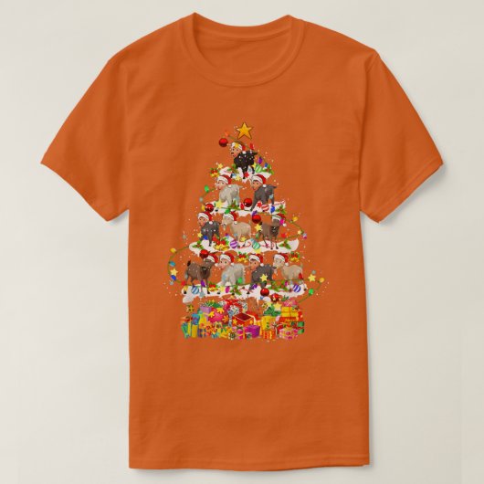 サンタヤギのクリスマスツリーかわいいクリスマスライト行く Tシャツ (デザイン正面)