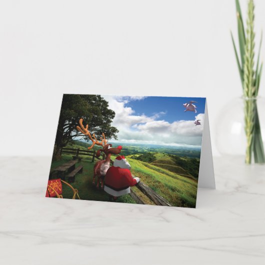 サンタユーモアのあるの巡礼のクリスマスカード シーズンカード (正面)