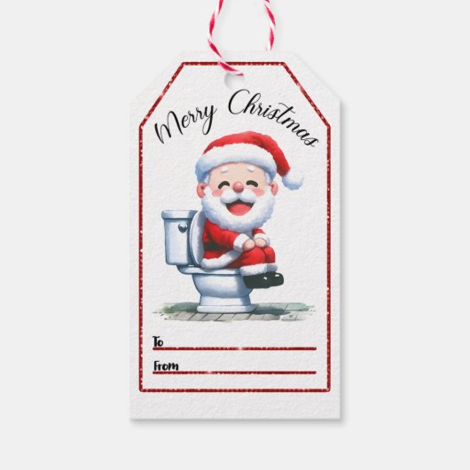 サンタユーモアのあるをトイレに飾ったクリスマスラベル ギフトタグ (裏面)