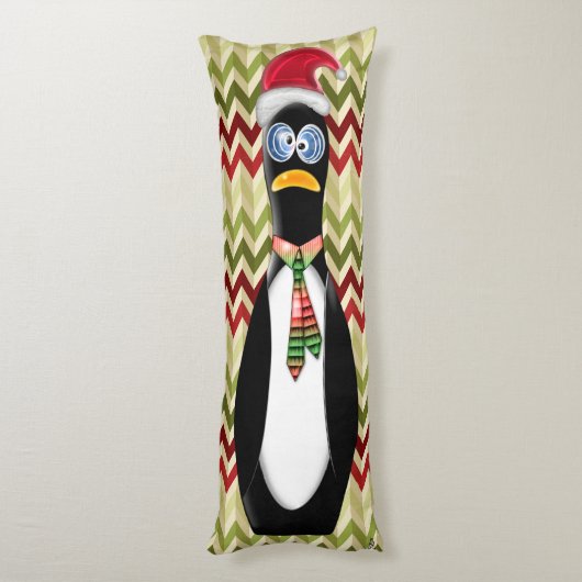 サンタユーモアのあるペンギンが赤と緑のジグザグスに ボディピロー (裏面 (縦))