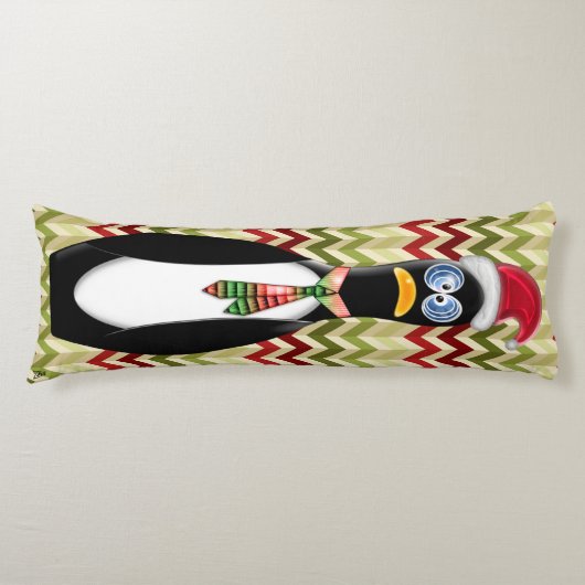 サンタユーモアのあるペンギンが赤と緑のジグザグスに ボディピロー (正面)