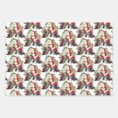 サンタユーモアのある&ペット動物犬猫ウサギ鳥 ラッピングペーパーシート (正面)