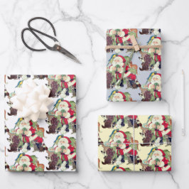 サンタユーモアのある&ペット動物犬猫ウサギ鳥 ラッピングペーパーシート
