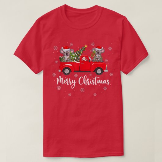 サンタライディングおもしろいクリスマスツリートラックコアラChri Tシャツ (デザイン正面)