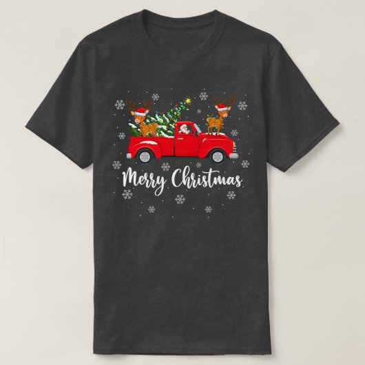 サンタライディングおもしろいクリスマスツリートラックディアクリス Tシャツ (デザイン正面)