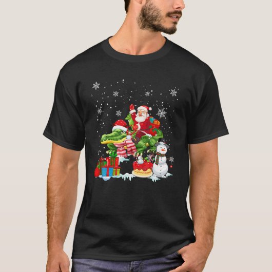 サンタライディングアリゲータークリスマスパジャマファミリースノ Tシャツ (正面)