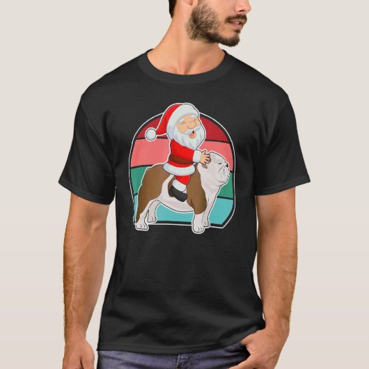 サンタライディングイングリッシュブルドッグクリスマスPJsクリスマスPa Tシャツ (正面)