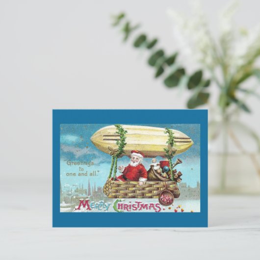 サンタライディングインブリンプヴィンテージクリスマス シーズンポストカード (スタンド正面)
