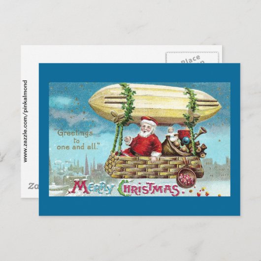 サンタライディングインブリンプヴィンテージクリスマス シーズンポストカード (正面/裏面)