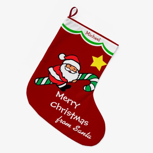 サンタライディングキャンディーケーン ラージクリスマスストッキング (正面 (吊り時))