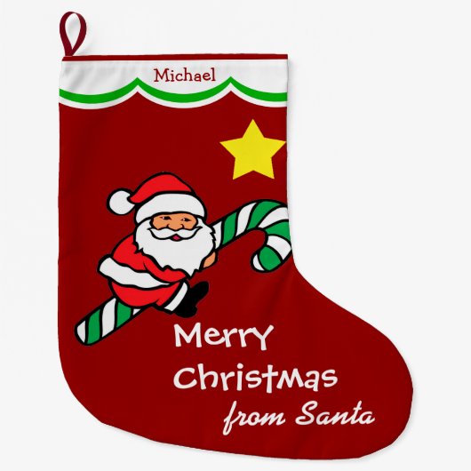 サンタライディングキャンディーケーン ラージクリスマスストッキング (正面)