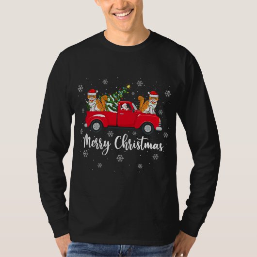 サンタライディングクリスマスツリートラックペルシャ猫Chri Tシャツ (正面)