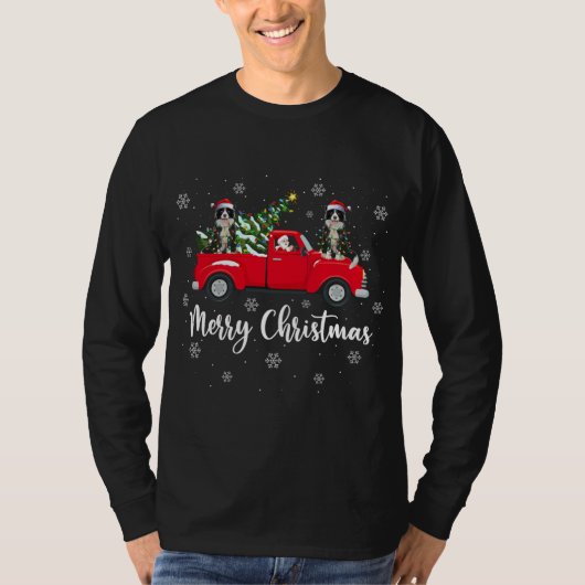 サンタライディングクリスマスツリー縁どトラックコリーCh Tシャツ (正面)
