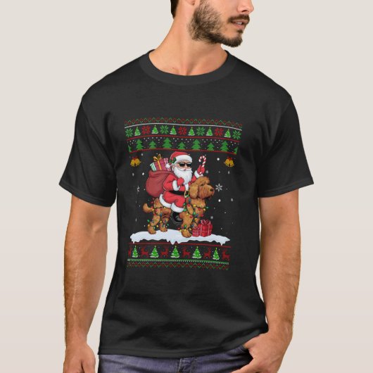 サンタライディングコックパプー犬クリスマスセータースタイル Tシャツ (正面)