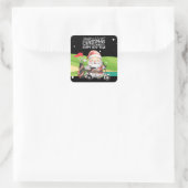 サンタライディングゴルフカート付きゴルフメリークリスマス スクエアシール (バッグ)