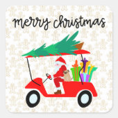 サンタライディングゴルフカート付きゴルフメリークリスマス スクエアシール (正面)