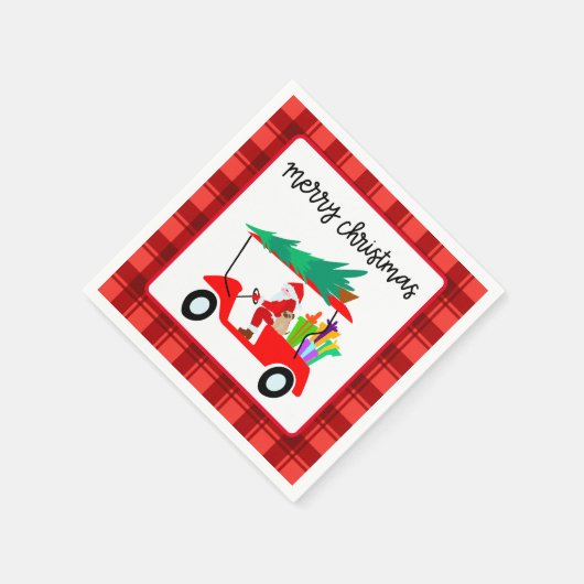 サンタライディングゴルフカート付きゴルフメリークリスマス スタンダードカクテルナプキン (角)