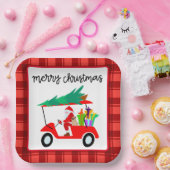 サンタライディングゴルフカート付きゴルフメリークリスマス ペーパープレート (パーティー)