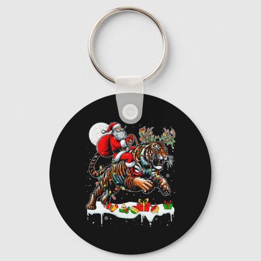 サンタライディングタイガートナディアクリスマスワイルド動物愛好家 キーホルダー (正面)