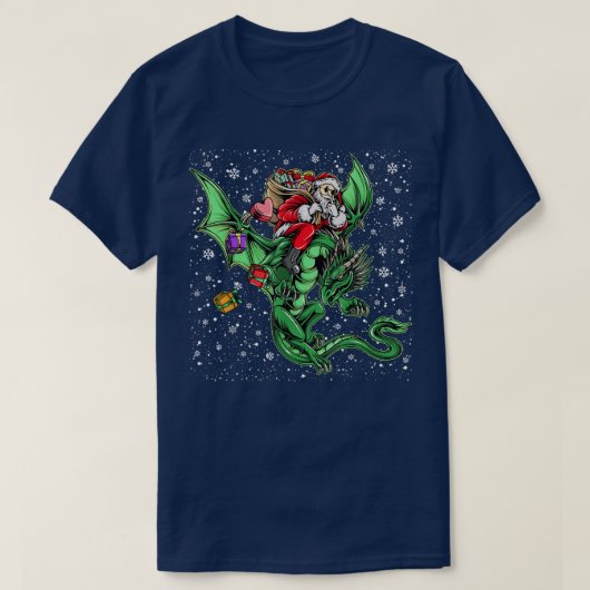 サンタライディングドラゴンクリスマスメンズウィメンズボーイズクリスマス Tシャツ (デザイン正面)