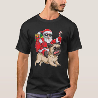 サンタライディングパグクリスマスパグラバークリスメリーム Tシャツ