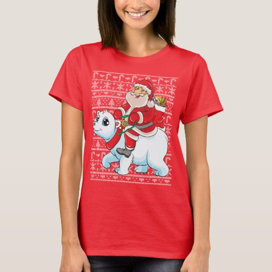 サンタライディングパンダベア醜いクリスマスセーター Tシャツ (正面)