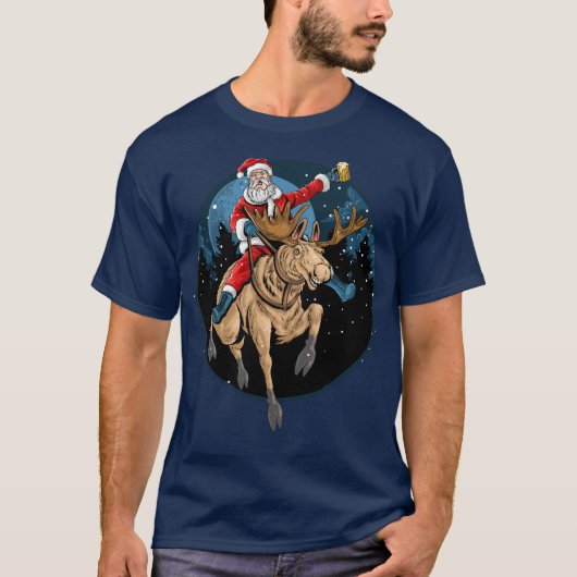 サンタライディングムース飲みビール Tシャツ (正面)