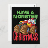 サンタライディングモンスタートラックにモンスタークリスマス ポストカード (正面/裏面)