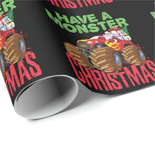 サンタライディングモンスタートラックにモンスタークリスマス ラッピングペーパー (ロールコーナー)