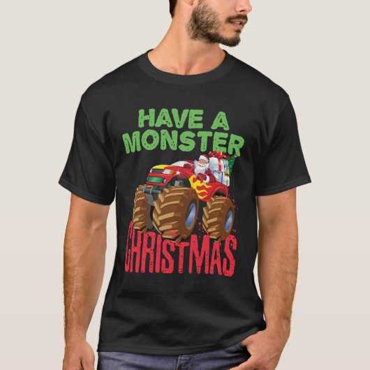 サンタライディングモンスタートラックにモンスタークリスマス Tシャツ (正面)
