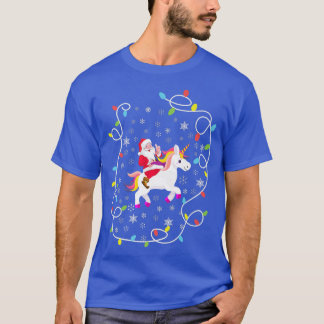 サンタライディングユニコーンクリスマスライトキリスメリート Tシャツ