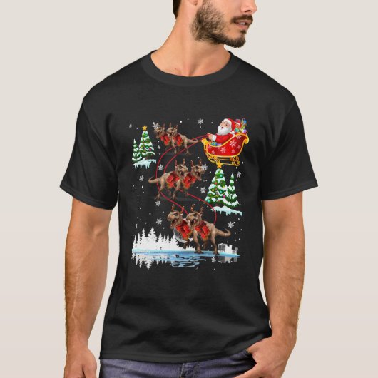 サンタライディングレックスディノトナカイメリークリスマス Tシャツ (正面)