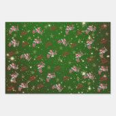 サンタライディングレッドトレイン金ゴールドスターメリークリスマス ラッピングペーパーシート (正面3)