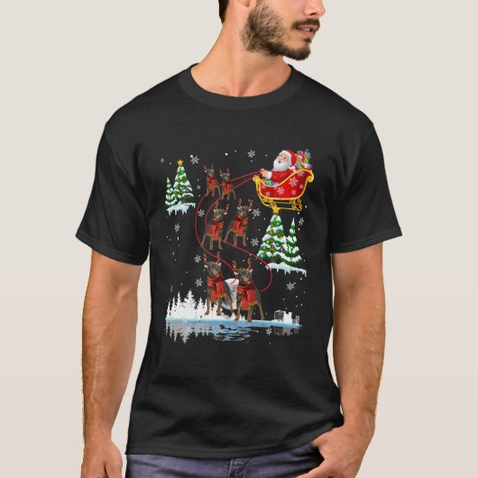 サンタライディングロットワイラートナカイクリスマスパジャマ Tシャツ (正面)