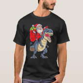 サンタライディング恐竜レックスクリスマスボーイズ男性クリスマス Tシャツ (正面)