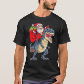 サンタライディング恐竜レックスクリスマスボーイズ男性クリスマス Tシャツ (正面)