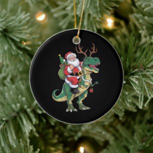 サンタライディング恐竜Tレックスクリスマスクリスマス隊 セラミックオーナメント