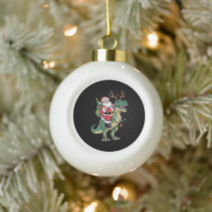 サンタライディング恐竜Tレックスクリスマスクリスマス隊 セラミックボールオーナメント