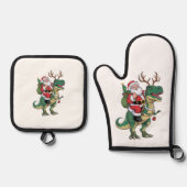 サンタライディング恐竜Tレックスクリスマスクリスマス隊 鍋つかみ&鍋敷きセット (正面)