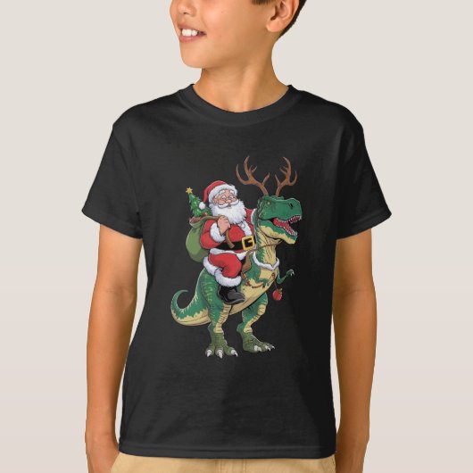 サンタライディング恐竜Tレックスクリスマスクリスマス隊 Tシャツ (正面)