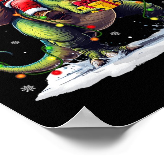 サンタライディング恐竜Tレックスクリスマスボーイズ男性Xma ポスター (角)