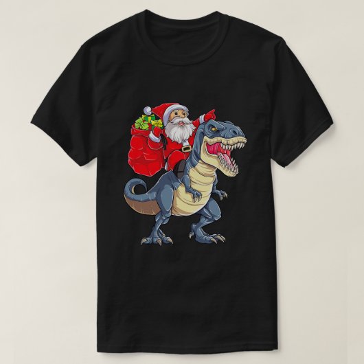 サンタライディング恐竜Tレックスクリスマスボーイズ男性Xma Tシャツ (デザイン正面)