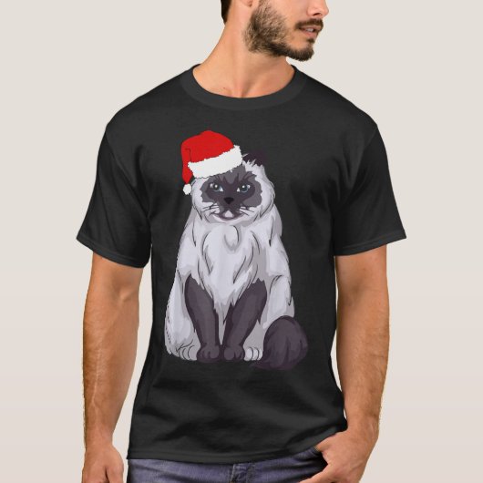 サンタラグドール猫クリスマスパジャマおもしろいクリスマスプレゼント Tシャツ (正面)