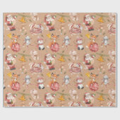 サンタラビットキツネクリスマスウィンターホリデーパターン ラッピングペーパー (フラット)