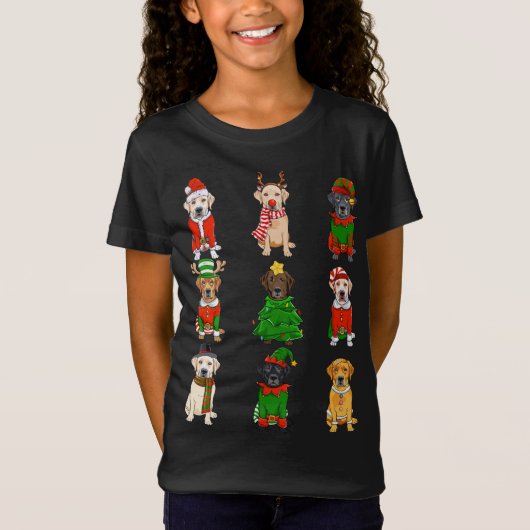 サンタラブラドールクリスマスツリーライト小妖精や小人トナカイ Tシャツ (正面)