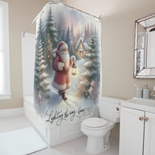 サンタランタンウォークウィンターコテージシーン シャワーカーテン (インサイチュ)