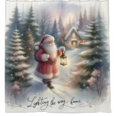 サンタランタンウォークウィンターコテージシーン シャワーカーテン (正面)