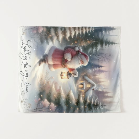 サンタランタンウォークウィンターコテージシーン タペストリー (正面(横))