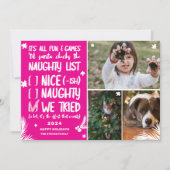 サンタリおもしろいストいけな3枚の写真ピンクのクリスマス シーズンカード (正面)